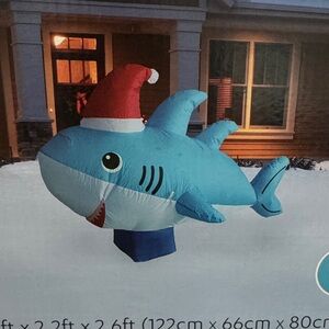 4 Ft Shark with Santa Hat Christmas Airblown Inflatable